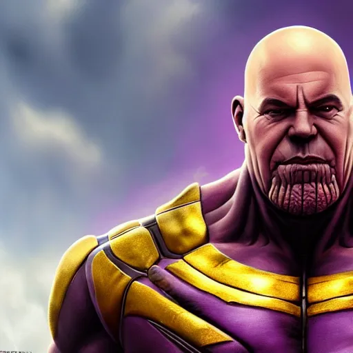 Image similar to thanos as vin diesel, 8k, realistic digital art, artstation, cinematic