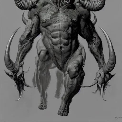 Image similar to upper body portrait a giant horned demon, by norman rockwell and boris vallejo, artstation, concept creature character art