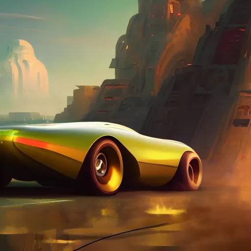 Prompt: retro - futuristic car, concept art, highly detailed, artstation, trending, widescreen resolution, feng zhu, shaddy safadi, noah bradley, tyler edlin, jordan grimmer, darek zabrocki, neil blevins, tuomas korpi