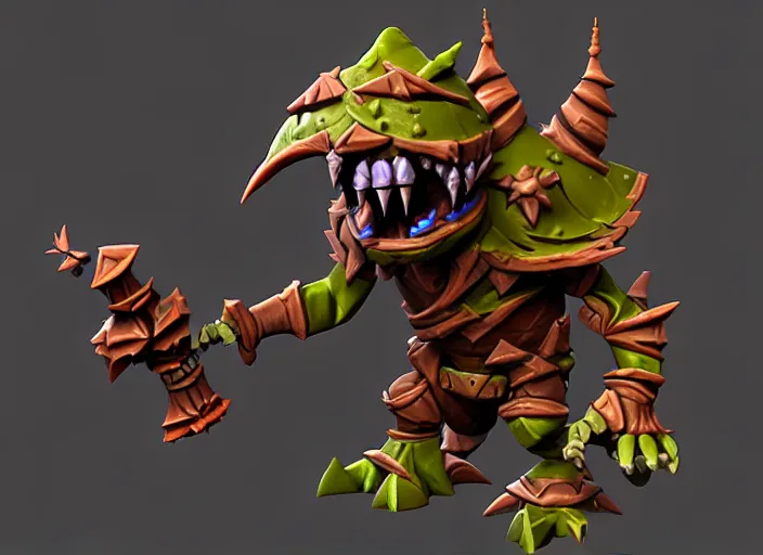 Image similar to armored goblin troll, stylized stl fantasy miniature, 3 d render, activision blizzard style, hearthstone style