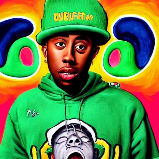 Image similar to a highly detailed painting of tyler the creator wearing a costume
