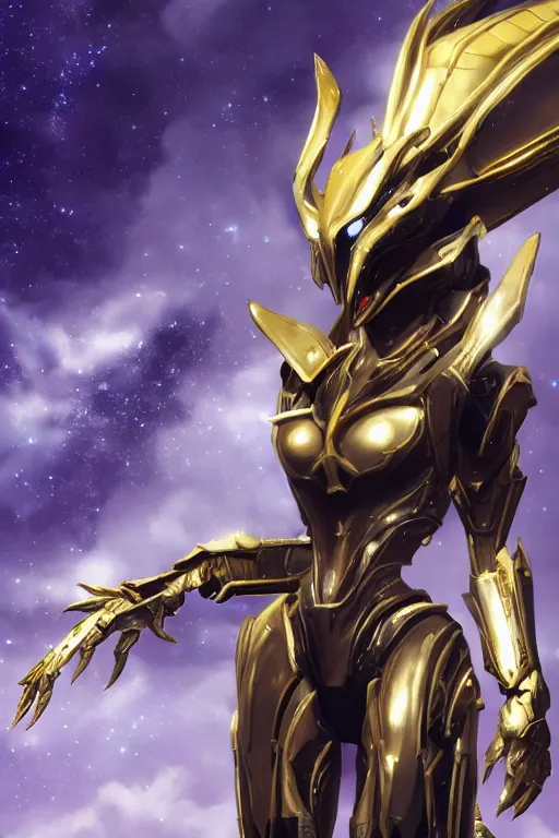 Prompt: galactic hyperdetailed elegant beautiful stunning giantess saryn anthropomorphic mecha female dragon goddess, streamlined spines, sharp metal ears, sleek yellow eyes, sleek gold skin, smooth gold armor, bigger than galaxy, epic proportions, epic scale, epic size, warframe destiny fanart, furry, dragon art, goddess, giantess, furaffinity, octane render