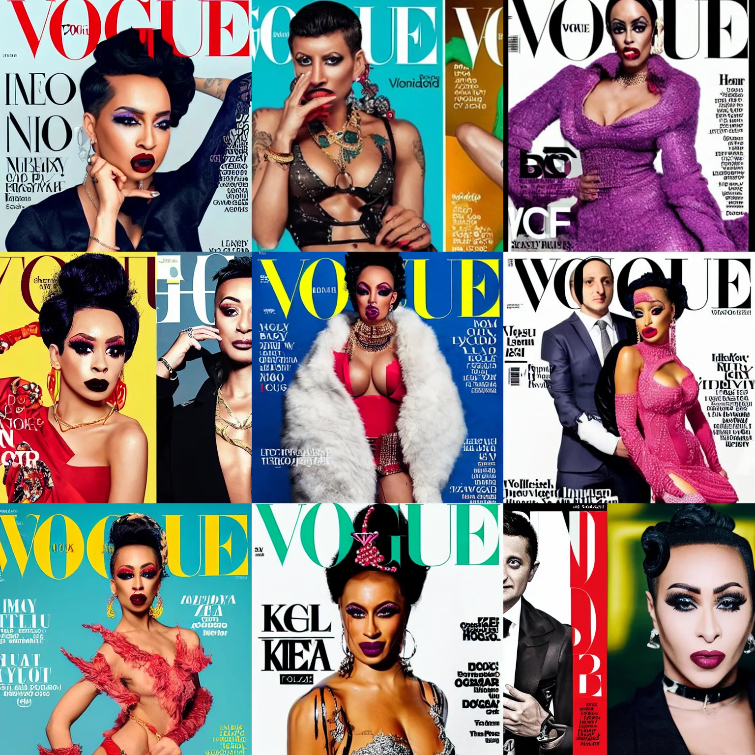 Prompt: Volodymyr Zelensky dressed like Keyshia Ka'oir on the cover of the Vogue magazine