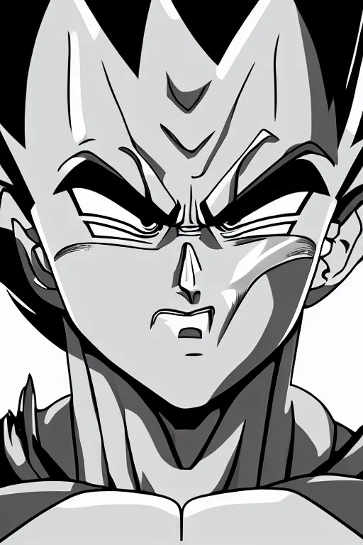 Prompt: prince vegeta, portait, grayscale photography, simple shading, very detailed, dynamic lighting, 4 k 🎨🖌