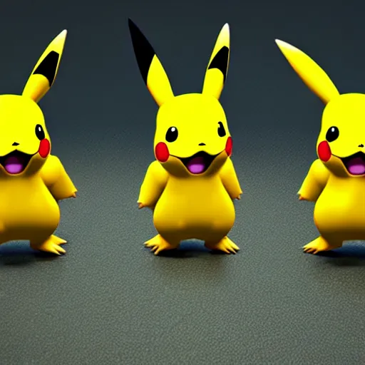 Image similar to three - headed pikachu, realistic, pokemon, hyper realistic, lightning bolts, cinematic lighting