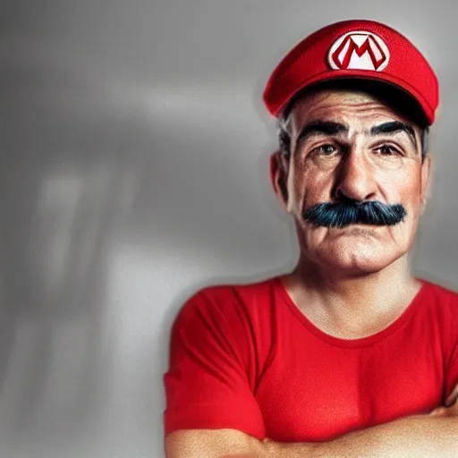 Prompt: stunning award winning hyperrealistic hdr 8 k highly detailed portrait photo of mario as a real human