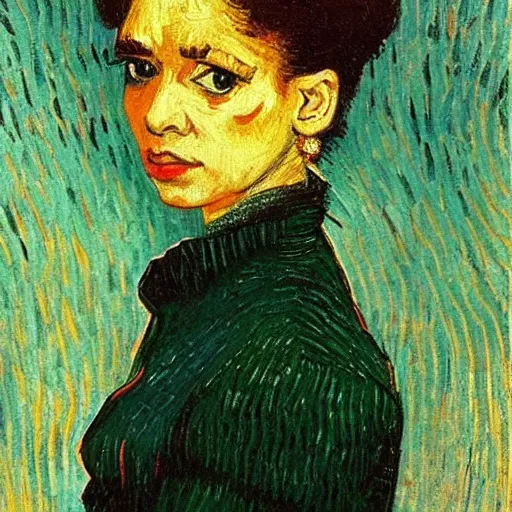 Prompt: young shirley bassey painted by van gogh