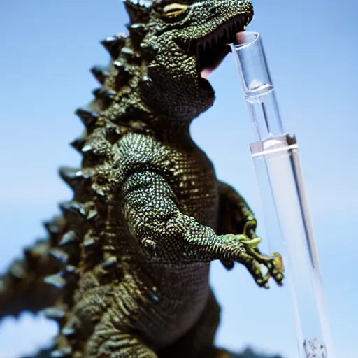 Image similar to godzilla smoking a bong, 5 5 mm