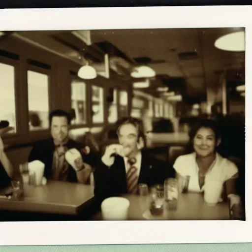 Prompt: a polaroid photo of people at a diner, detailed, hq, lens flare, realistic