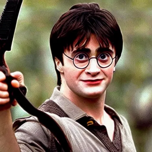 Prompt: harry potter as rambo, movie still,