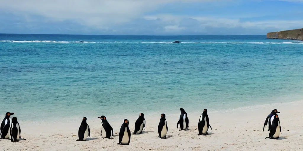 Prompt: the most beautiful beach in the world with penguins