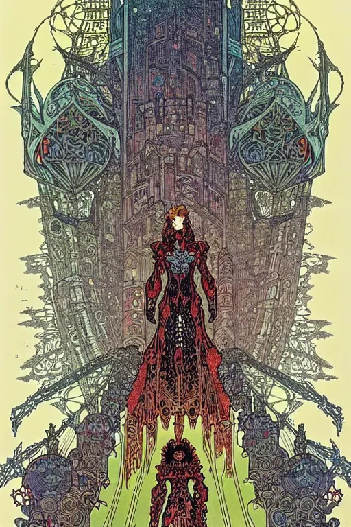 Prompt: !dream castle by Philippe Druillet and Mucha