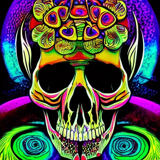 Image similar to psychedelic art of a skull