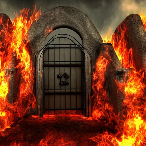 Image similar to the gates of hell realistic render photo