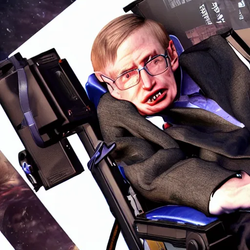 Image similar to screenshot of stephen hawking in an exoskeleton suit in tekken