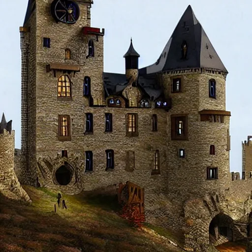 Prompt: medieval steampunk castle