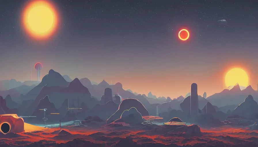 Prompt: hexagon floating in space, blocking sun, earth in foreground, simon stalenhag