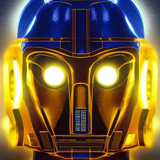 Image similar to portrait of c 3 p 0, blue and yellow glowing lights, highly detailed, digital painting, artstation, smooth, sharp focus