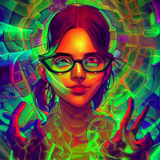 Image similar to skill magic geek inside matrix deepdream radiating a glowing aura stuff loot legends stylized digital illustration video game icon artstation lois van baarle, ilya kuvshinov, rossdraws,