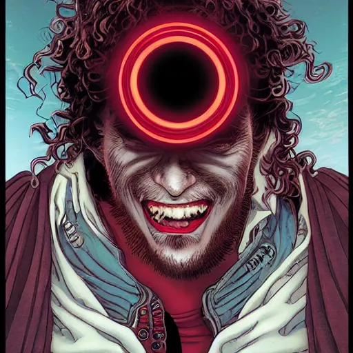 Image similar to portrait of crazy singing post malone with red eyes like hal 9 0 0 0, as vampire, symmetrical, by yoichi hatakenaka, masamune shirow, josan gonzales and dan mumford, ayami kojima, takato yamamoto, barclay shaw, karol bak, yukito kishiro