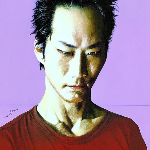 Image similar to a simple centered portrait of a. an award winning yoshitaka amano digital art poster color painting. a masterpiece by james gurney. poster colour on canvas.