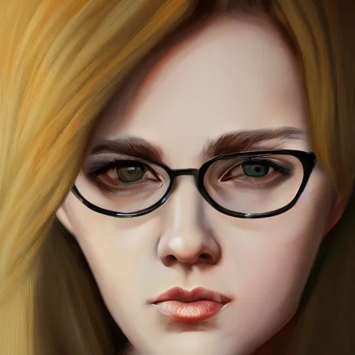 Prompt: Portrait of a woman, blonde, short hair, glasses, digital painting, photorealistic, trending on ArtStation