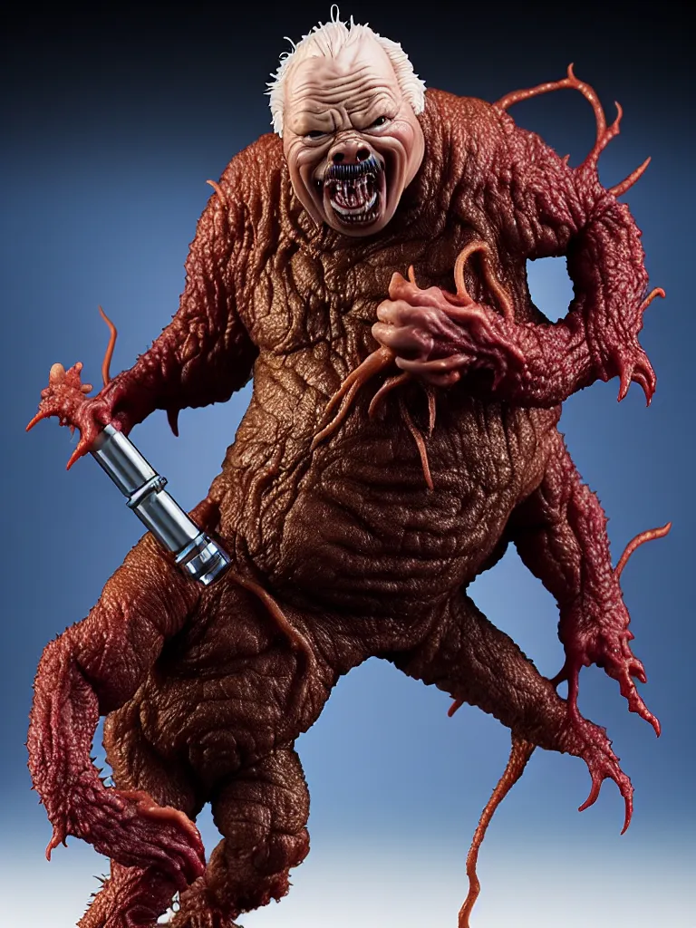 Image similar to hyperrealistic rendering, fat smooth john carpenter's the thing by bernie wrightson and killian eng and joe fenton, product photography, action figure, sofubi, studio lighting, colored gels, colored background