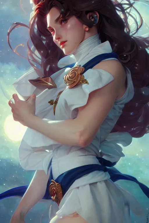 Image similar to Sailor Jupiter, fantasy, intricate, elegant, highly detailed, digital painting, artstation, concept art, matte, sharp focus, illustration, art by Artgerm and Greg Rutkowski and Alphonse Mucha