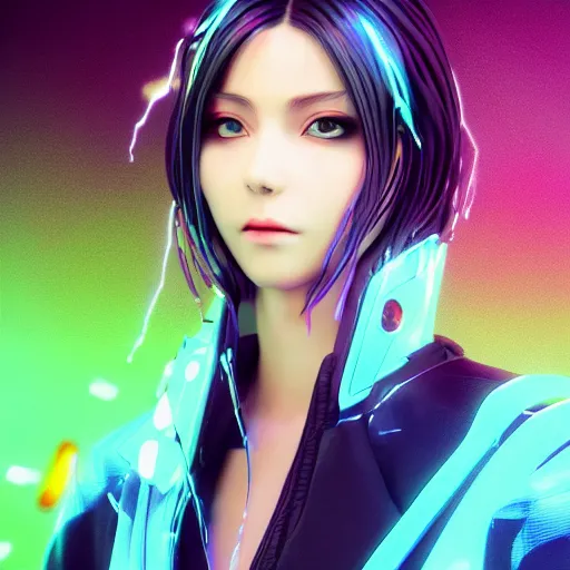 Image similar to anime woman portrait made out of rain, beautiful, stylish suit, cyberpunk background, neon, rendered in octane, unreal engine, matte painting, sharp focus, trending on artstation, futuristic, space