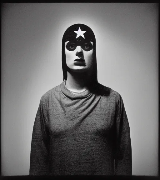 Image similar to a cia remote viewing, astral projecting, symmetrical face, photorealistic, dramatic, low - angle shot, 1 2 0 mm film, medium format, rolleiflex, ektachrome, studio lighting, mystical, paranormal, shot by platon