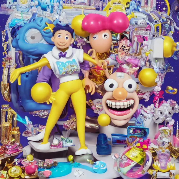 Image similar to jeff koons hip hop bauhaus style street sharks sailor moon wearing diamond grillz and a ton of bussdown iced gold bling in wallace & gromit strata - cut claymation, ultra realistic, concept art, intricate details, serious, highly detailed, photorealistic, octane render, 8 k, unreal engine, art by artgerm
