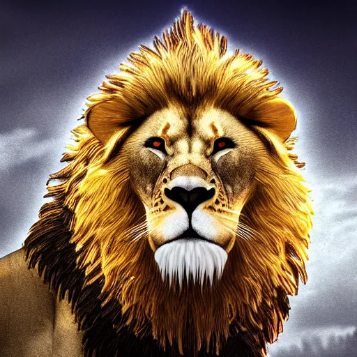 Image similar to mighty lion roaring with king crown on head. Digital art, cinematic, dramatic, high detail, photographic, sharp focus, illustration, HD, 8k