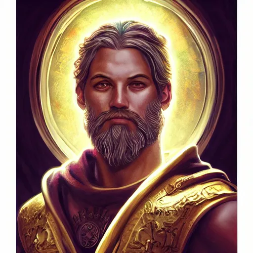 Image similar to portrait zeus, full tarot card, ornate, ultradetailed, digital art, irina french, heraldo ortega, mandy jurgens, golden ratio, art canvas, award winning, masterpiece trending on artstation 8 k 1 5 0 mpx