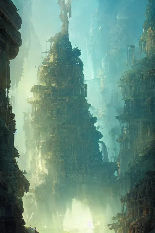 Image similar to marvellous lost city of atlantis, powerfull, intricate, elegant, volumetric lighting, digital painting, highly detailed, artstation, sharp focus, illustration, concept art, ruan jia, steve mccurry