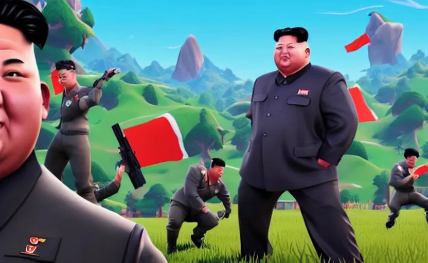 Prompt: a screenshot of kim jong un in fortnite,