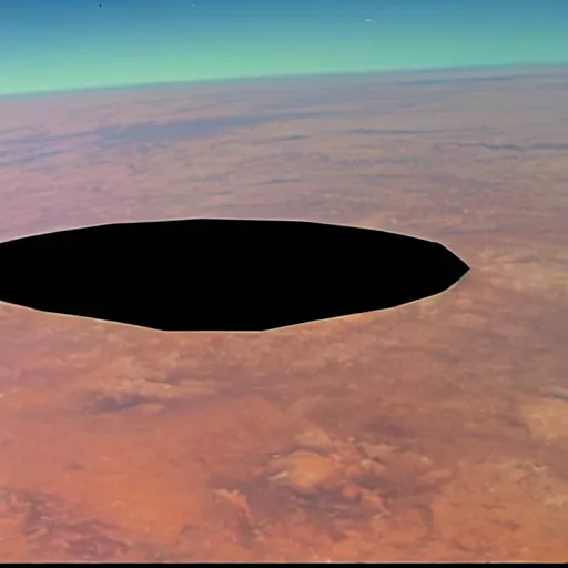 Prompt: an ancient black polygonal UFO in orbit of Earth, NASA archive photograph