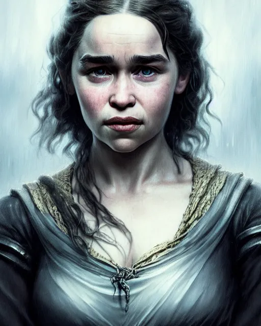 Prompt: emilia clarke teenage, character portrait, portrait, close up, concept art, intricate details, highly detailed by greg rutkowski, michael whelan and gustave dore