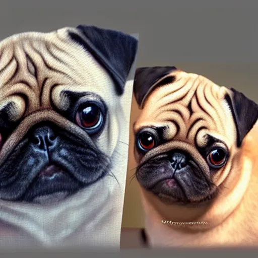 Image similar to a pug is mona lisa, digital painting, highly detailed