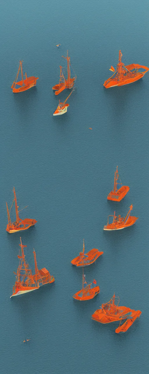 Image similar to fishing vessels in the bay, finnian macmanus lowpoly