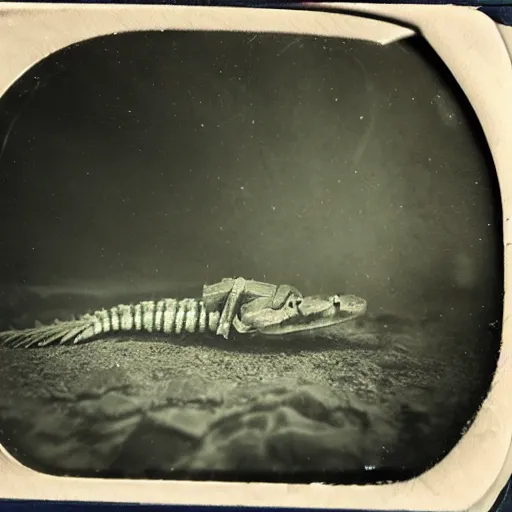 Image similar to tintype photo, swimming deep underwater, centipede