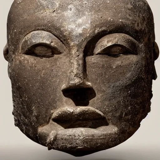 Image similar to an extremely ancient ironman bust that is tarnished and covered in sediment from uncovered earth expedition, rare photograph, smithsonian,