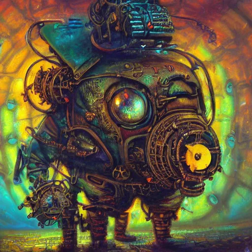 Image similar to steampunk rat, acid, 303, psychedelic, by paul lehr