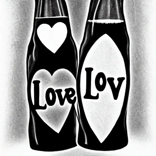 Image similar to two beers, many white hearts, friendship, love, sadness, dark ambiance, concept by Godfrey Blow, featured on deviantart, drawing, sots art, lyco art, artwork, photoillustration, poster art