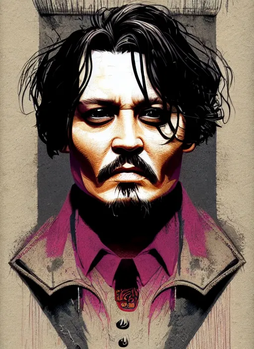 Prompt: highly detailed delirium face portrait of johnny depp in prison by petros afshar, tom whalen, laurie greasley, war face by greg rutkowski