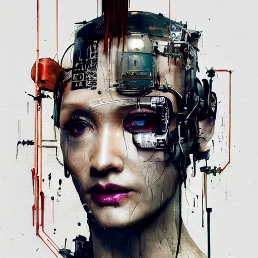 Image similar to pom klementieff as a cybernetic hunter, cyberpunk, wires, skulls, machines by emil melmoth zdzislaw belsinki craig mullins yoji shinkawa realistic render ominous detailed photo atmospheric by jeremy mann francis bacon and agnes cecile ink drips paint smears digital glitches glitchart