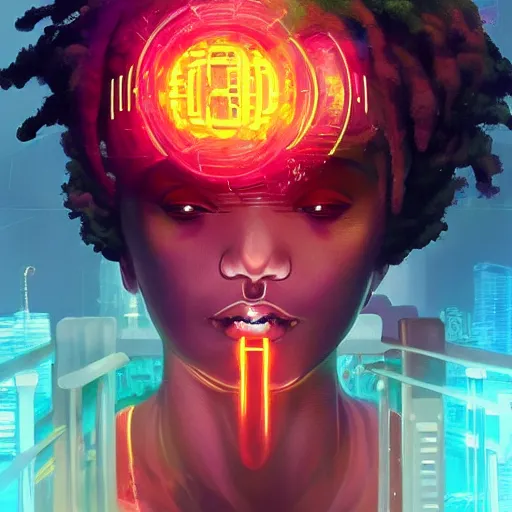 Prompt: afro - cyberpunk deities unseen amongst their creations, gods and men, a society manifesting dreams with cosmic ancestral magic in a modern world | hyperrealistic oil painting | by makoto shinkai, ilya kuvshinov, lois van baarle, rossdraws, basquiat | afrofuturism, in the style of surrealism, trending on artstation | dark color scheme