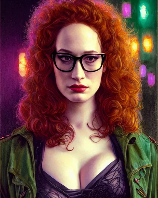 Prompt: sophisticated portrait of Christina Hendricks Brie Larson Kat Dennings, 1980s flower power hippy, very smoky cyberpunk Paris bar, elegance, highly detailed, shallow depth of field, Artstation, Artgerm, Donato Giancola and Joseph Christian Leyendecker