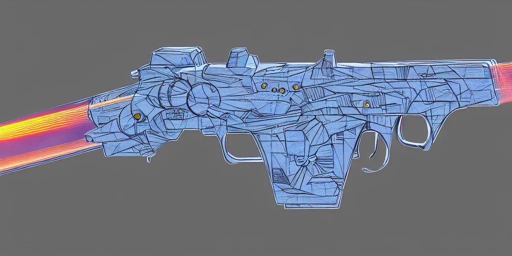 Prompt: blueprint of a laser space gun, technical draw, concept art, extreme detail, 3 5 mm, colorful