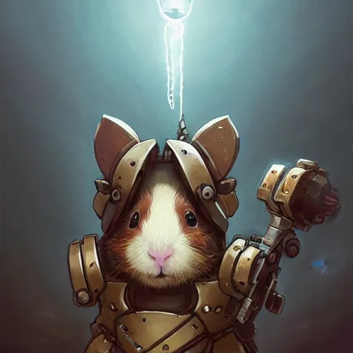 Prompt: cute little anthropomorphic Guinea Pig using mech armor, ultra wide lens shot , tiny, small, short, cute and adorable, pretty, beautiful, DnD character art portrait, matte fantasy painting, DeviantArt Artstation, by Jason Felix by Steve Argyle by Tyler Jacobson by Peter Mohrbacher, cinematic lighting