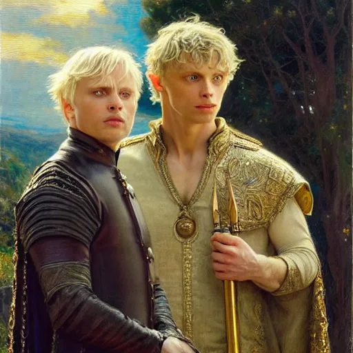 Image similar to arthur pendragon and merlin. focus on their faces. natural lighting. highly detailed painting by by gaston bussiere, donato giancola, j. c. leyendecker 8 k